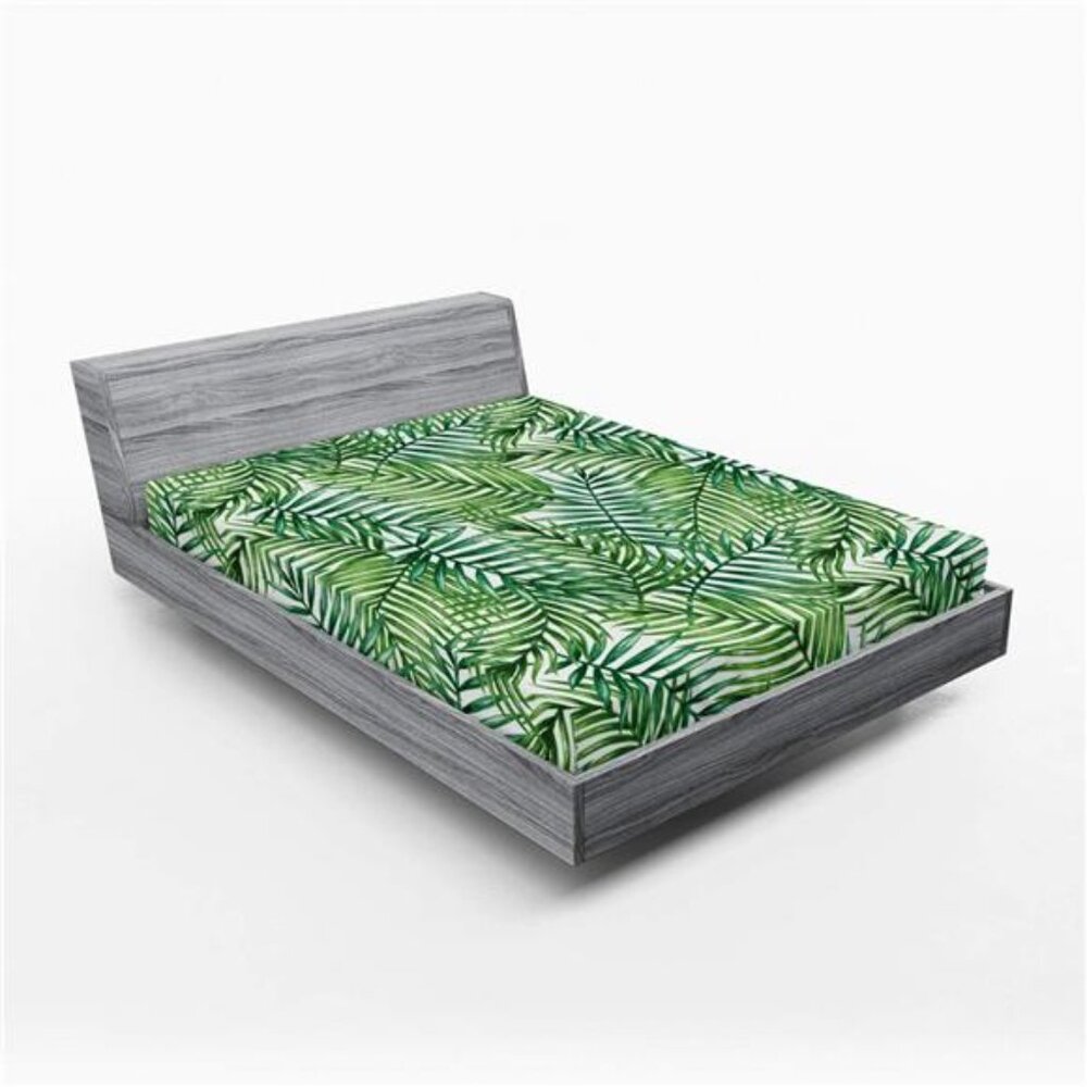Leaf Fitted Sheet,Watercolor Print Botanical Wild Palm Trees Leaves Ombre Design